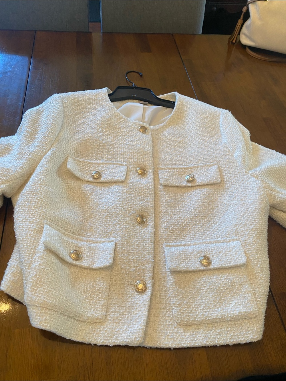 Classic Cream Bouclé Pocket Ladies Jacket - Elegant Women's Coat